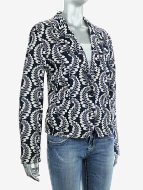 Liz Claiborne One-Button Blazer w/Notch collar, Blue/White Abstract pattern, 16